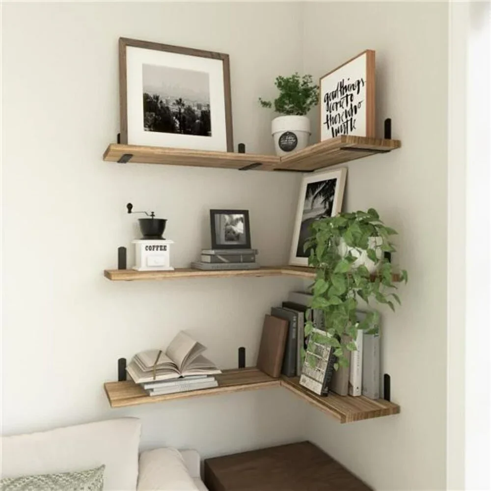 Wopitues Rustic Wood Floating Shelves Set Wall Storage Bathroom Bedroom Decor